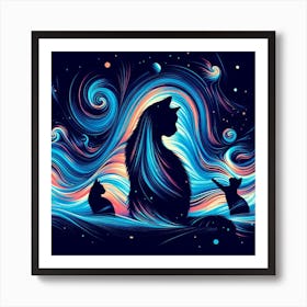 Silhouettes of colorful cat 1 Art Print