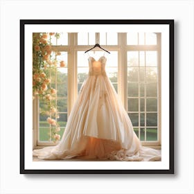 Wedding Dress Hanging In Front Of Window Art Print