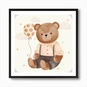 Teddy Bear With Balloon | Nursery Art Art Print