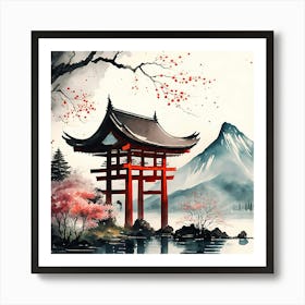 Japanese Temple Japan Nature Kyoto Landscape Mountain Digitial Art Art Print