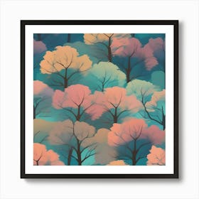 Turquoise Forest in Pastel Colors Art Print