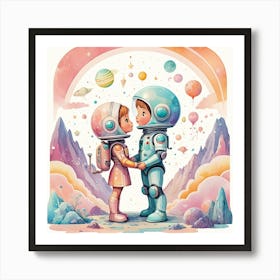 Couple In Space vintage retro sci-fi art Art Print