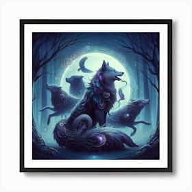 Blue moon wolf Art Print