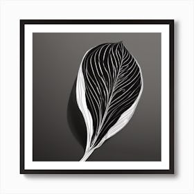 A Minimal Plant Leaf Black Art Print
