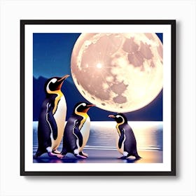 Penguins In The Moonlight 4 Art Print