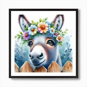 Donkey With Flowers 3 Art Print