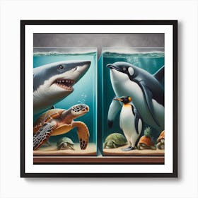 Sharks And Penguins Art Print