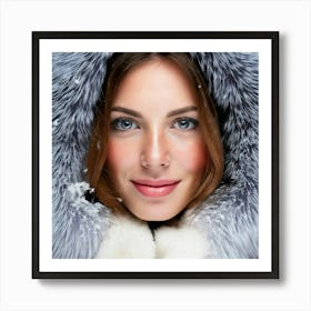 Firefly Macro Portrait Of Freckled Woman In Snowy Fur Jacket 73039 Art Print