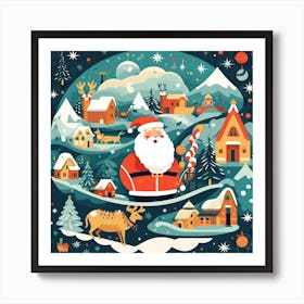 Santa Claus And Village Art Print