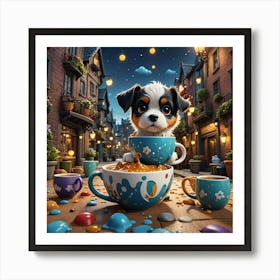 Cute dog in a cup Art Print