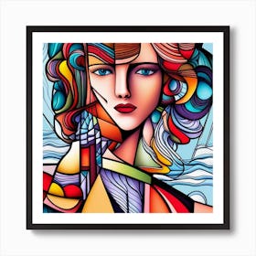 portrait of a female Picasso cubist style Art Print