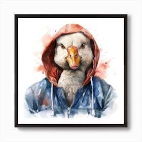 Watercolour Cartoon Goose In A Hoodie 3 Póster