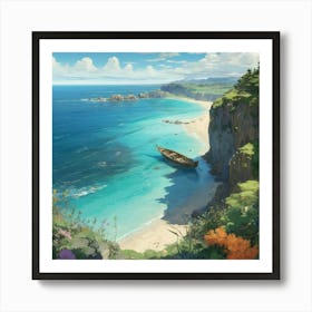 Default Top View From A Cliffbeach Art There Is A Small Parked Art Print