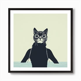 Cat In The Water Art Print