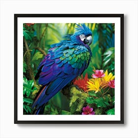 Tropical Bird Alighting Amidst A Lush Rainforest Canopy Iridescent Feathers Catching The Light In H 1 Art Print