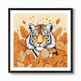 Tiger In Autumn Leaves Art Print