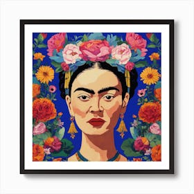 Frida Floral Blue Art Print3 Art Print