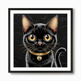 Black Cat With Gold Collar Art Print