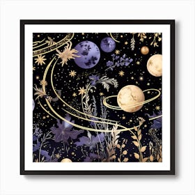 Planets And Flowers Art Print