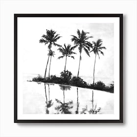 Palm Tree Reflections Black Square Art Print