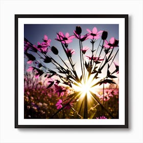 Sunset With Flowers Art Print