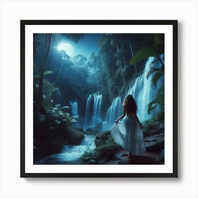 Girl In The Forest At Night Art Print