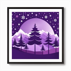 Purple Christmas Night, Christmas concept art, Christmas vector art, Vector Art, Christmas art, Christmas, trees Art Print