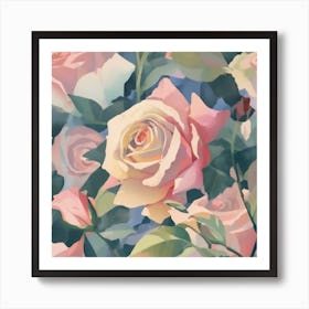 Pink Roses Wallpaper Art Print