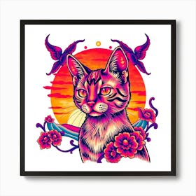 Cat With Flowers Art Print