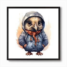 Watercolour Cartoon Quail In A Hoodie Art Print