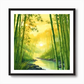 A Stream In A Bamboo Forest At Sun Rise Square Composition 189 Art Print