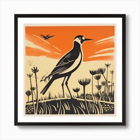 Retro Bird Lithograph Lapwing 2 Art Print