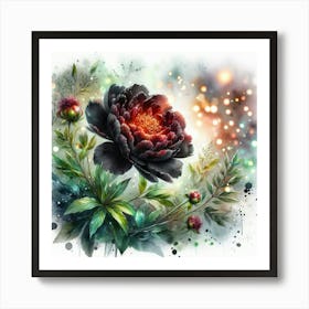 Black Peony Flower Art Print