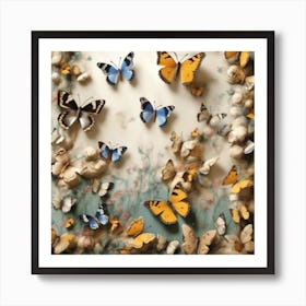 Picture A Garden Wall Adorned With Incredibly Realistic Trompe Loeil Butterflies Art Print