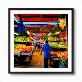 Fruit Market At Dusk Art Print