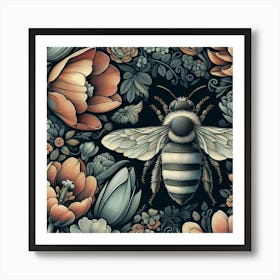 Bees And Flowers 1 Art Print