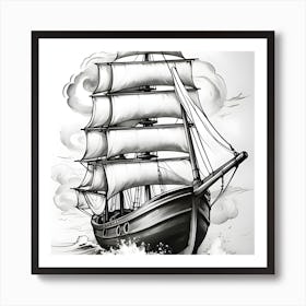 Sailing Ship Tattoo Design Art Print