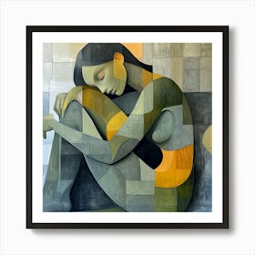 Abstract Woman Pose In Sage Green Contemporary Art Print