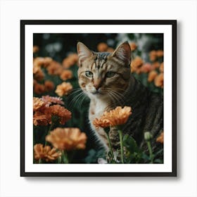 Default Cat Beautiful Around Flowers 1 Art Print