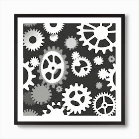 White Gears On Black Background 1 Art Print