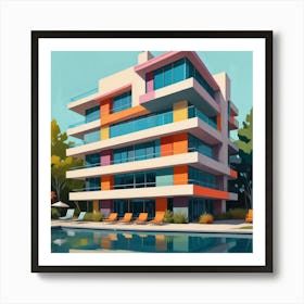 Graphic Illustration Of Mid Century Architecture With Sleek Lines And Vibrant Colors, Style Graphic Design Art Print 3 Art Print