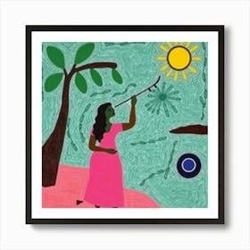 Woman In A Pink Dress Art Print