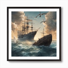  A Bird Catches A Fish From The Sea Next To A Giant 2 Art Print