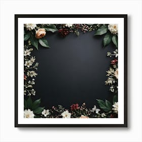 Floral Frame On A Black Background 3 Art Print