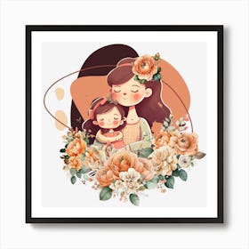 Mom And Baby Clipart.Mother's Day. The perfect gift. The special gift. A distinctive work of art that expresses love and affection for the mother. Give it as a gift to the mother.7 Art Print