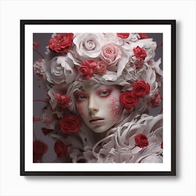 Portrait Of A Woman With Flowers Art Print