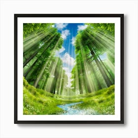 Rays Of Light In The Forest Art Print