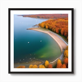 Aerial View Of A Lake In Autumn Art Print