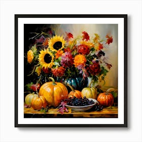 Autumn Blooms And Pumpkin Dreams Art Print