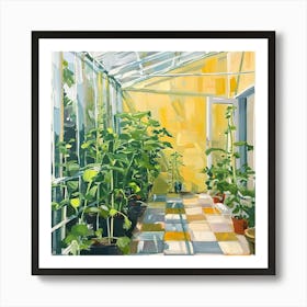 Plants In The Greenhouse Yellow Checkerboard 1 Art Print